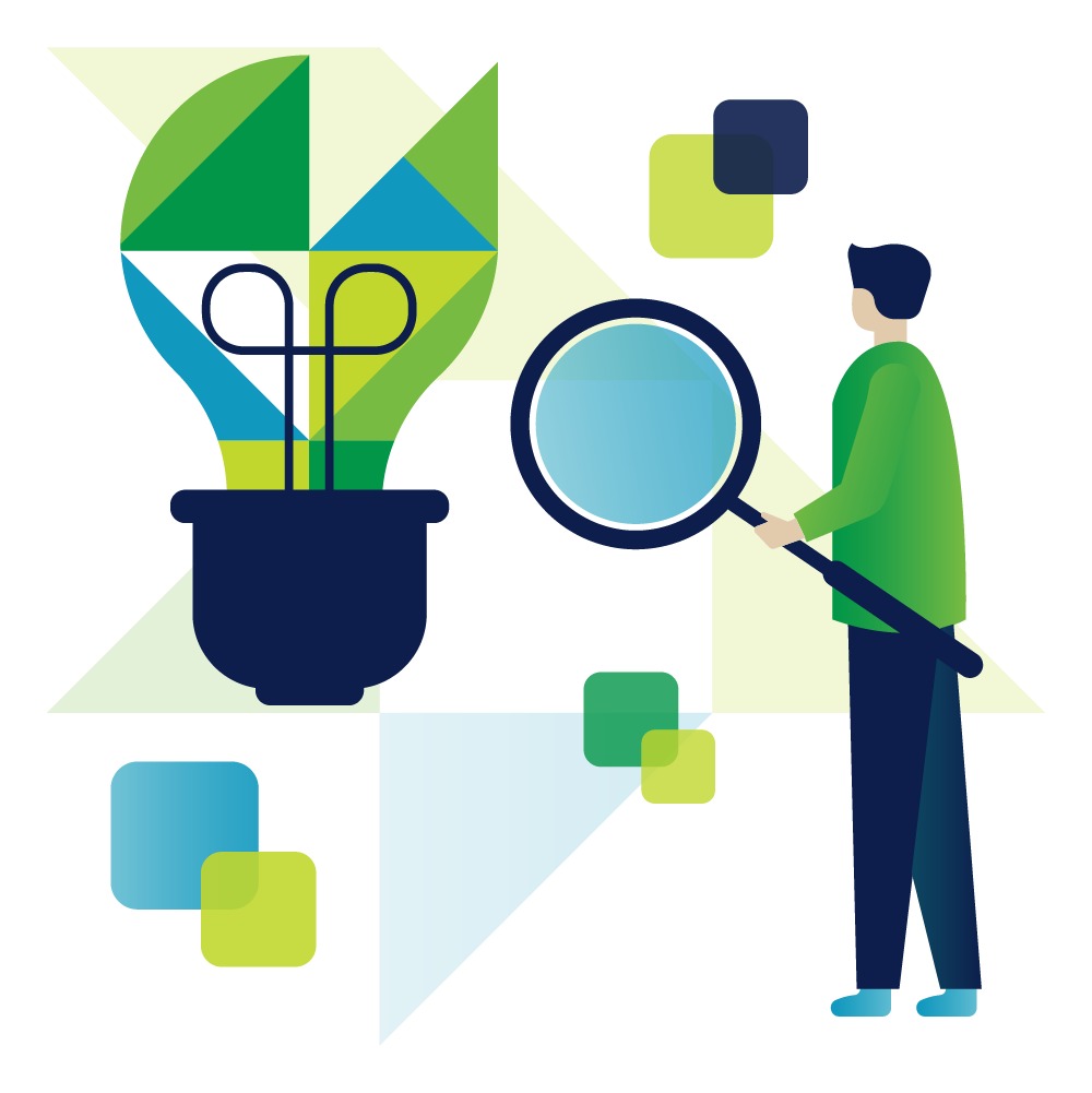 image showing human searching with a&nbsp;loop and bulp