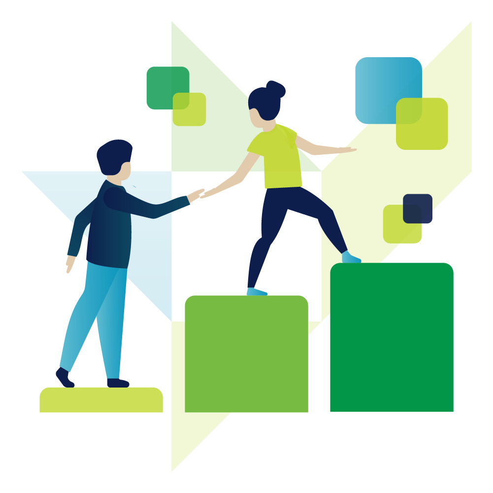 image with one person helping other with climbing the stairs